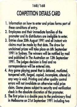 1991 Scanlens Stimorol #168 Competition Details Card Front